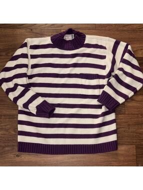 American Weekend Striped Purple and White Knit Sweater Mock Neck Casual